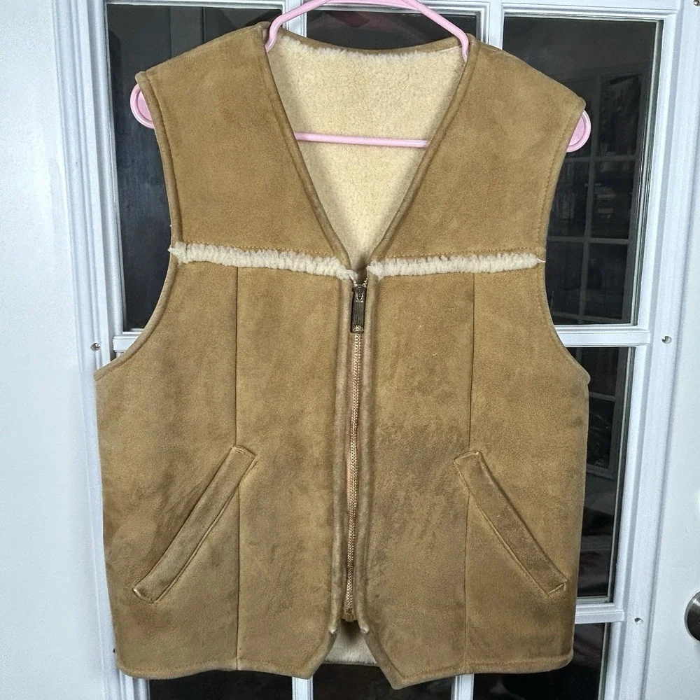 Vintage Eddie Bauer Expedition Outfitter Suede Sherpa Zip Vest Men's Medium